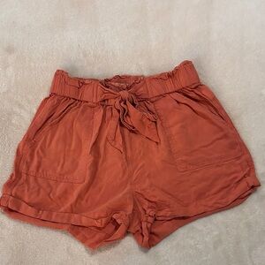 SO Women's High Waist Paperbag Shorts in Rust